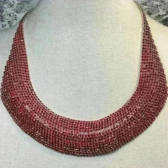 Red Rhinestone Sparkling Statement Necklace with matching Bracelet- Set Vintage - Picture 2 of 7